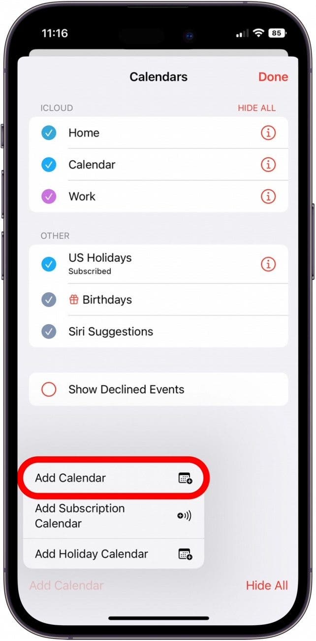 tap add calendar again to create apple family calendar