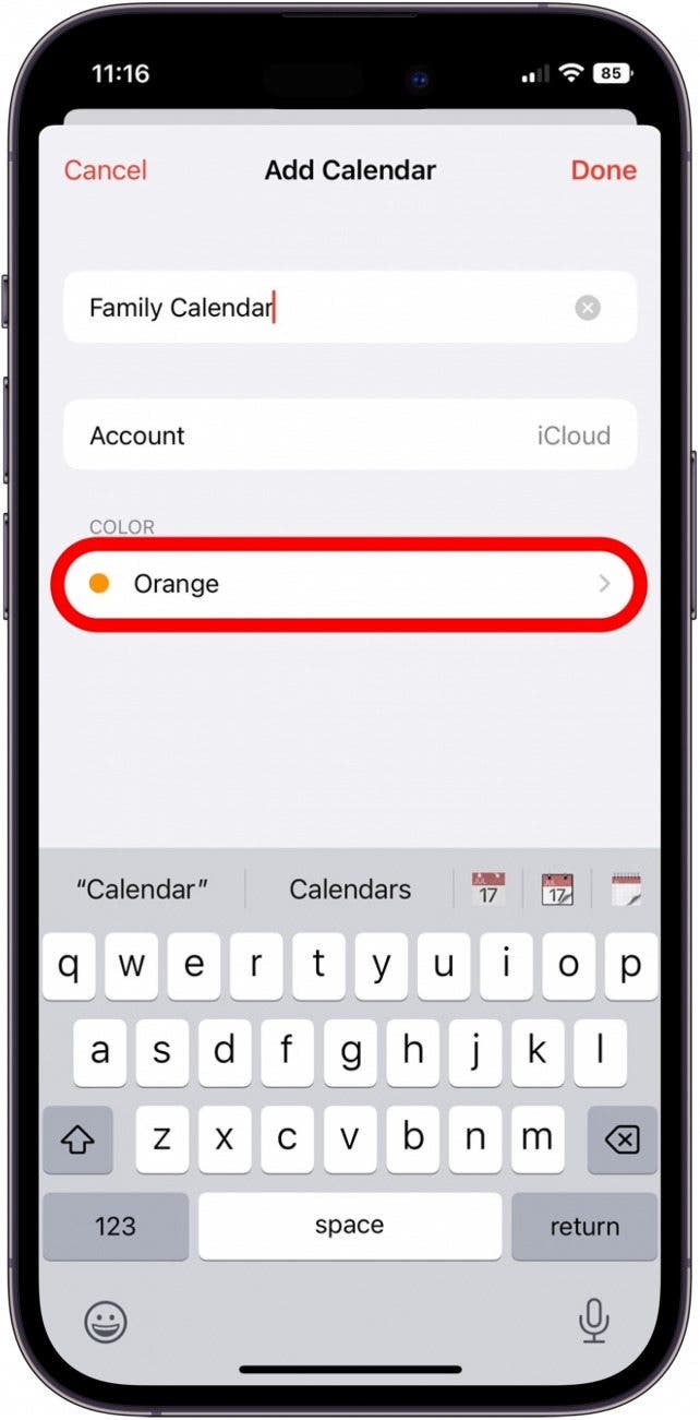 select a color for apple family calendar if desired