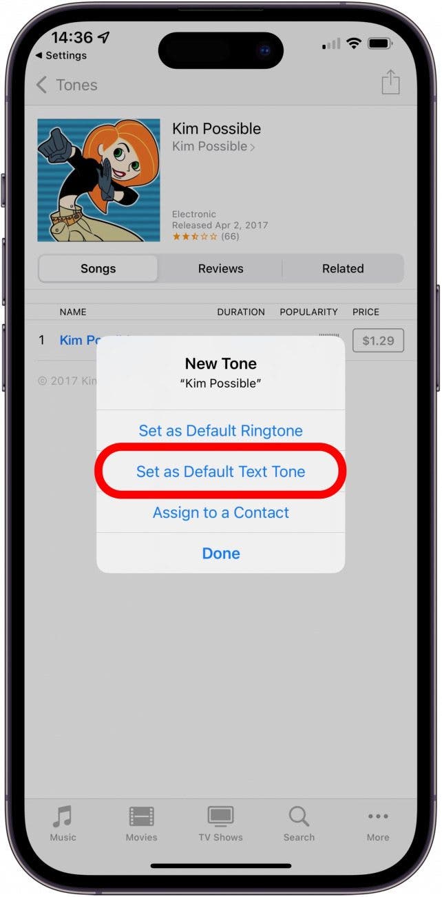 In this case, go back to step 10 and select Set as Default Ringtone instead.