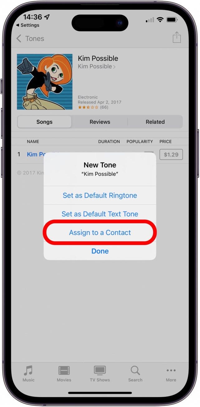 Just follow the steps in How to Buy a Text Message Ringtone from Tone Store and tap Set as Assign to Contact under step 12.