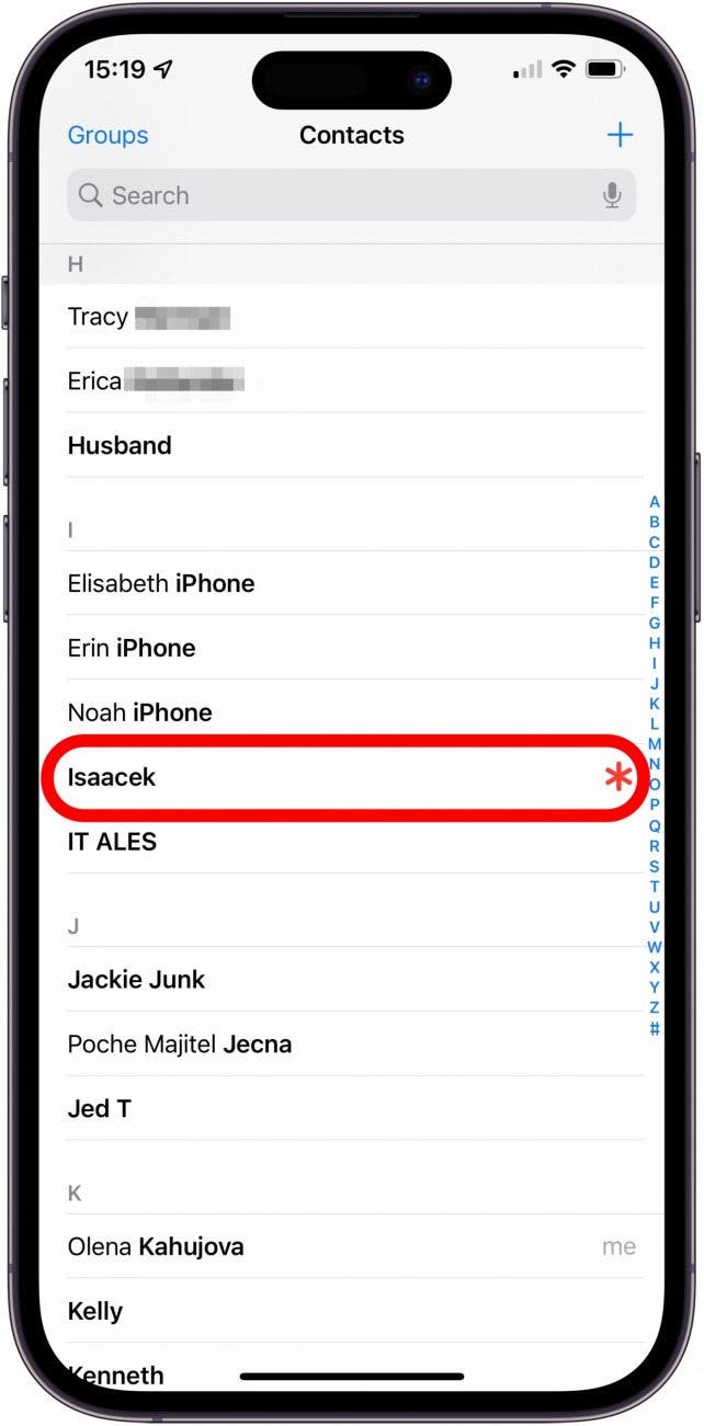 Tap the contact you want to assign a custom text tone to.