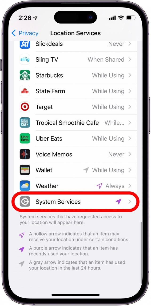 Scroll down and tap System Services.