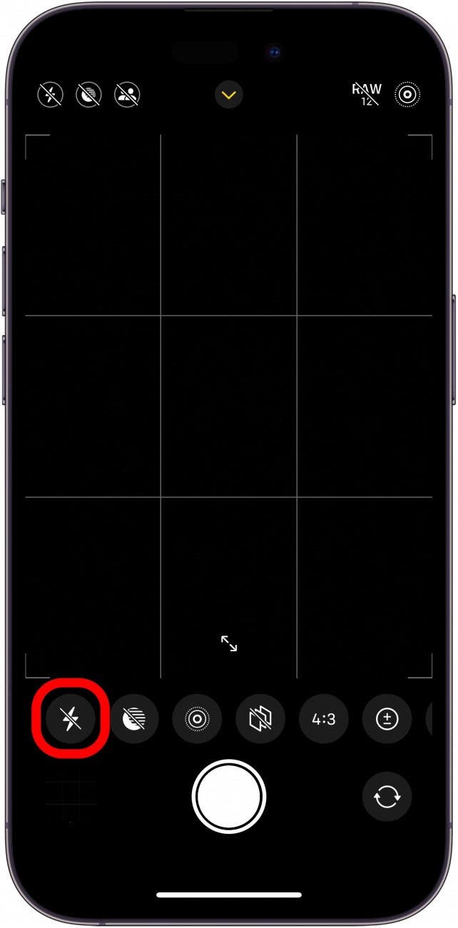 iphone camera app with flash icon circled in red