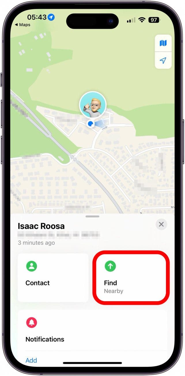 iphone find my app showing find person screen with Find button circled in red