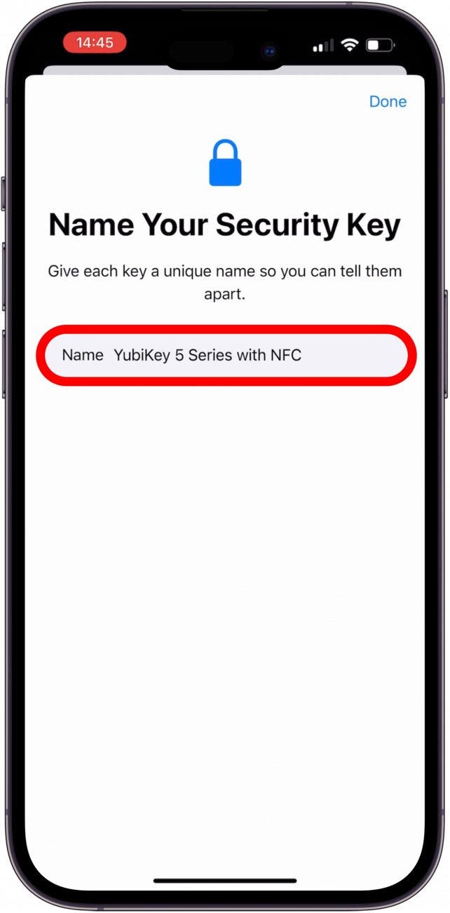 Enter a name for your security key