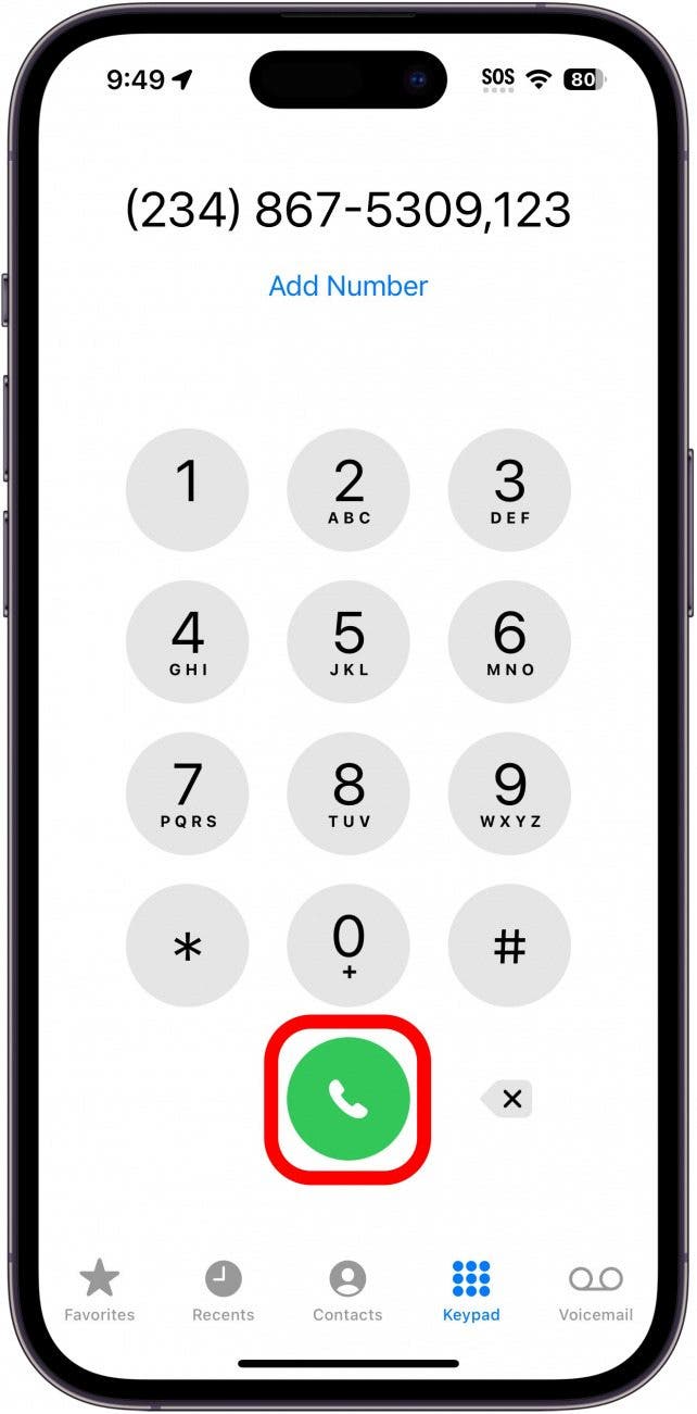 iphone phone app with a red box around the call button