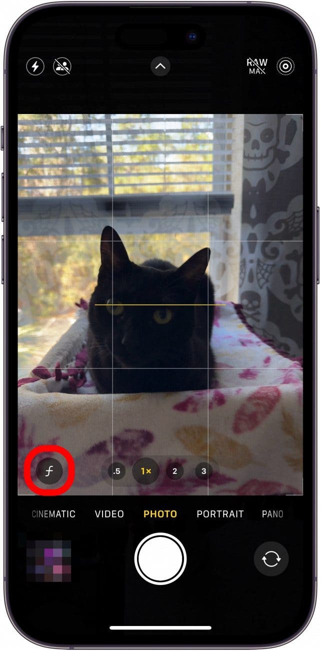 iphone camera app with f stop icon circled in red