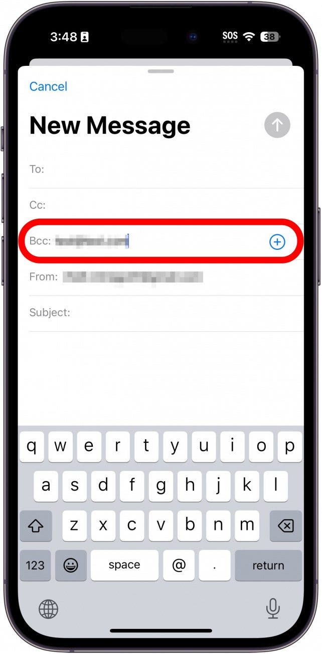 iphone mail app with to field circled in red