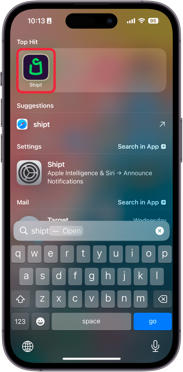 iphone search with a red box around shipt app