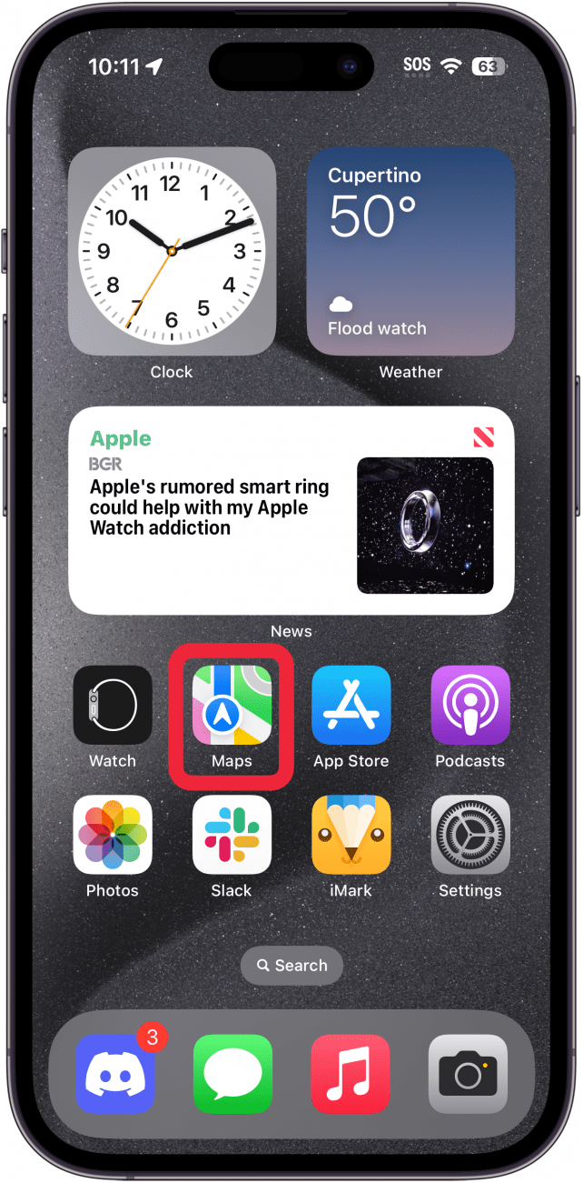 iphone home screen with maps app circled in red