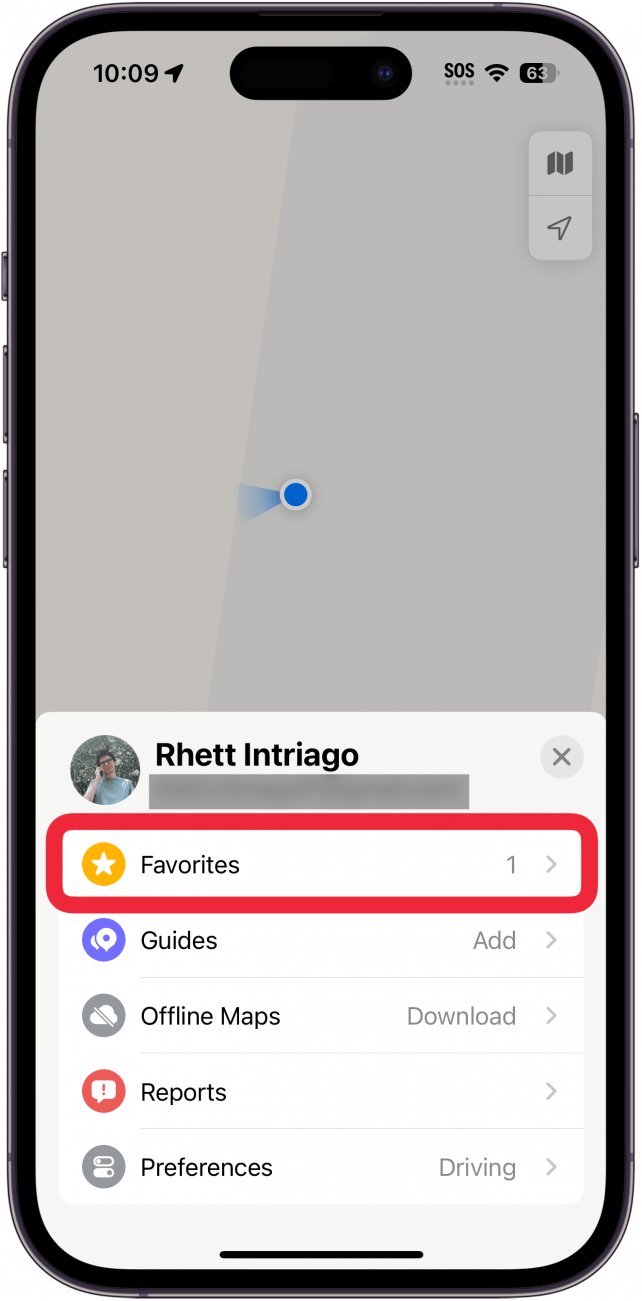 iphone maps app with favorites circled in red