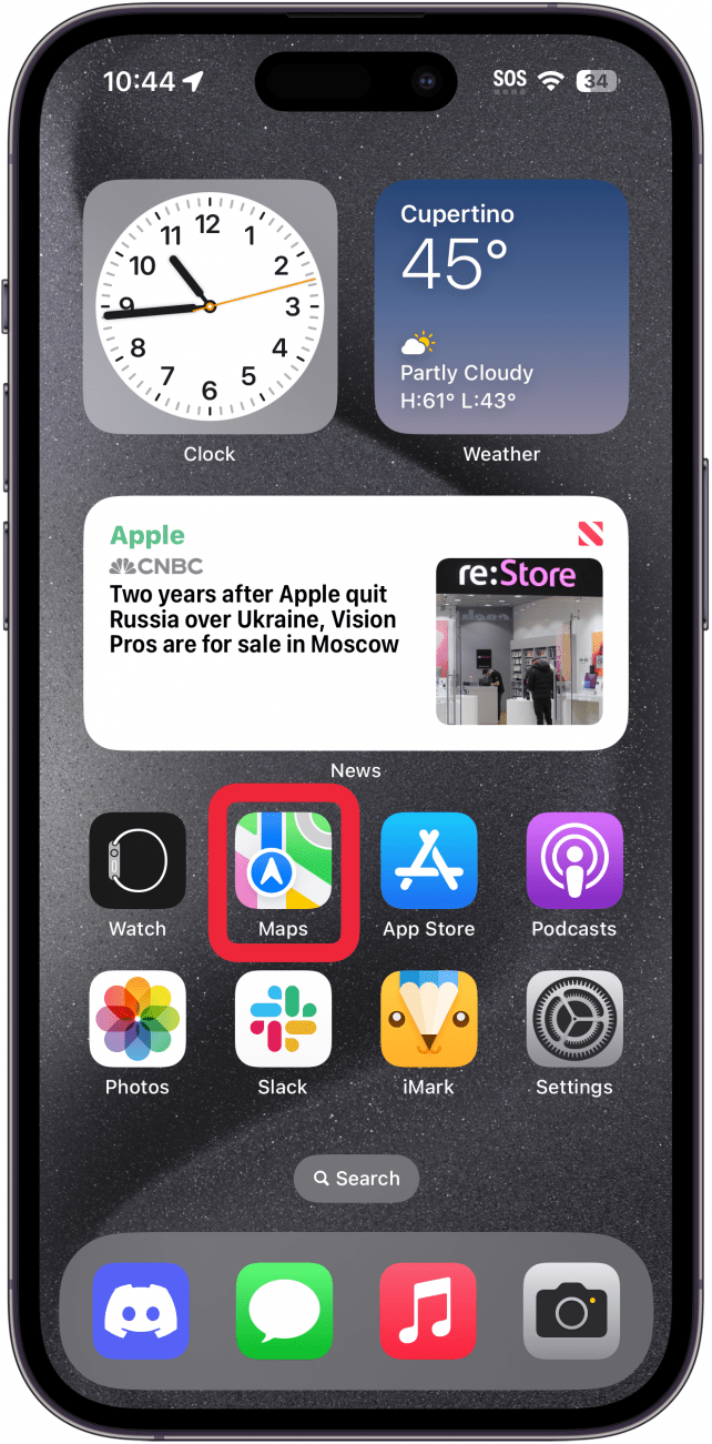 iphone home screen with maps app circled in red