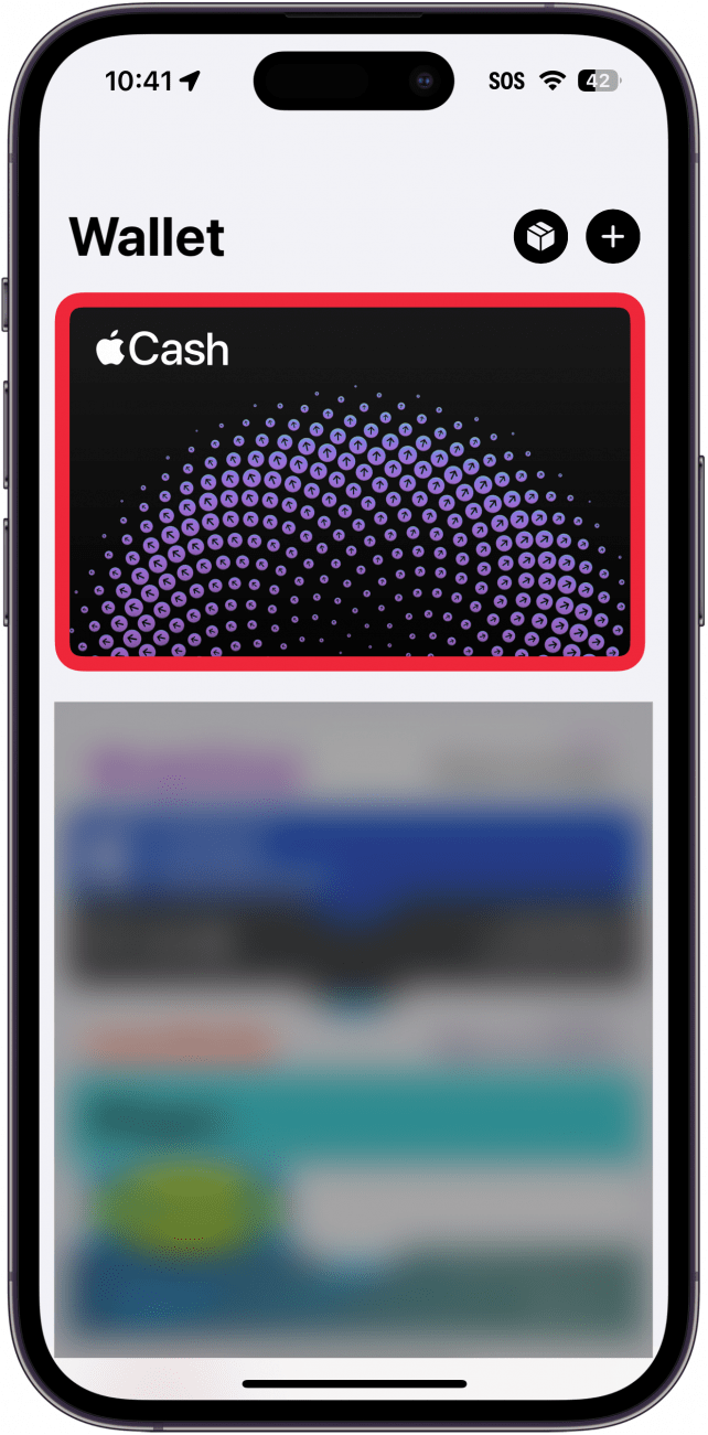 iphone wallet app with a red box around apple cash card