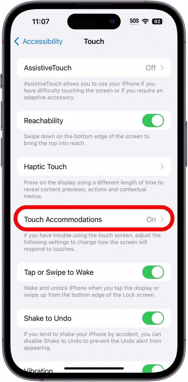 Tap Touch Accomodations to switch the toggle off.