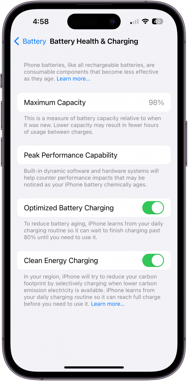 Check your iPhone battery health.