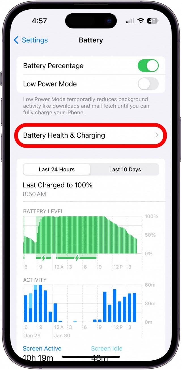 Tap Battery Health & Charging.