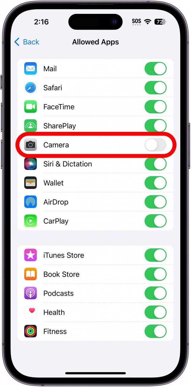 Disable the Camera toggle.