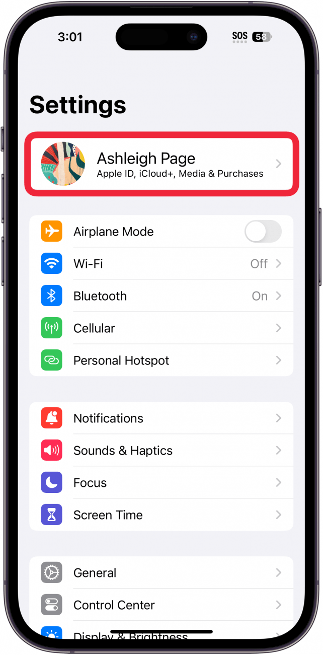 Tap your Apple ID profile.