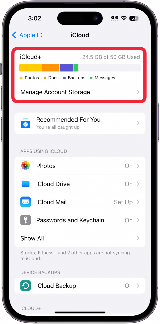 Your free storage will be displayed.