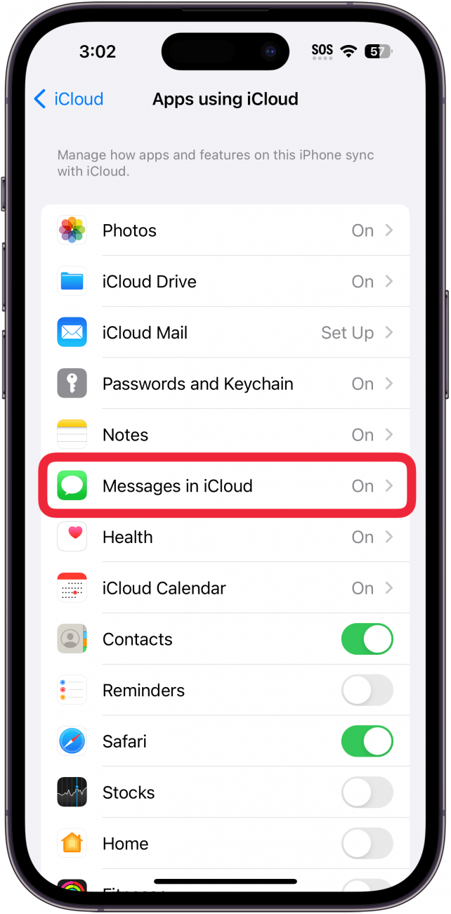 Tap Messages in iCloud.