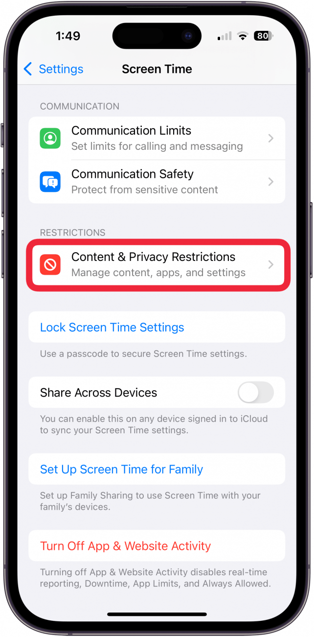 Select Content & Privacy Restrictions.