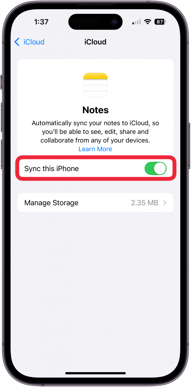 Tap Sync this iPhone.