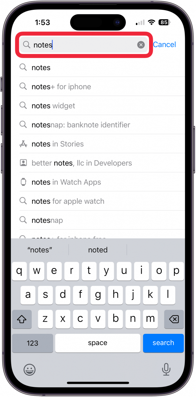 Search for notes.