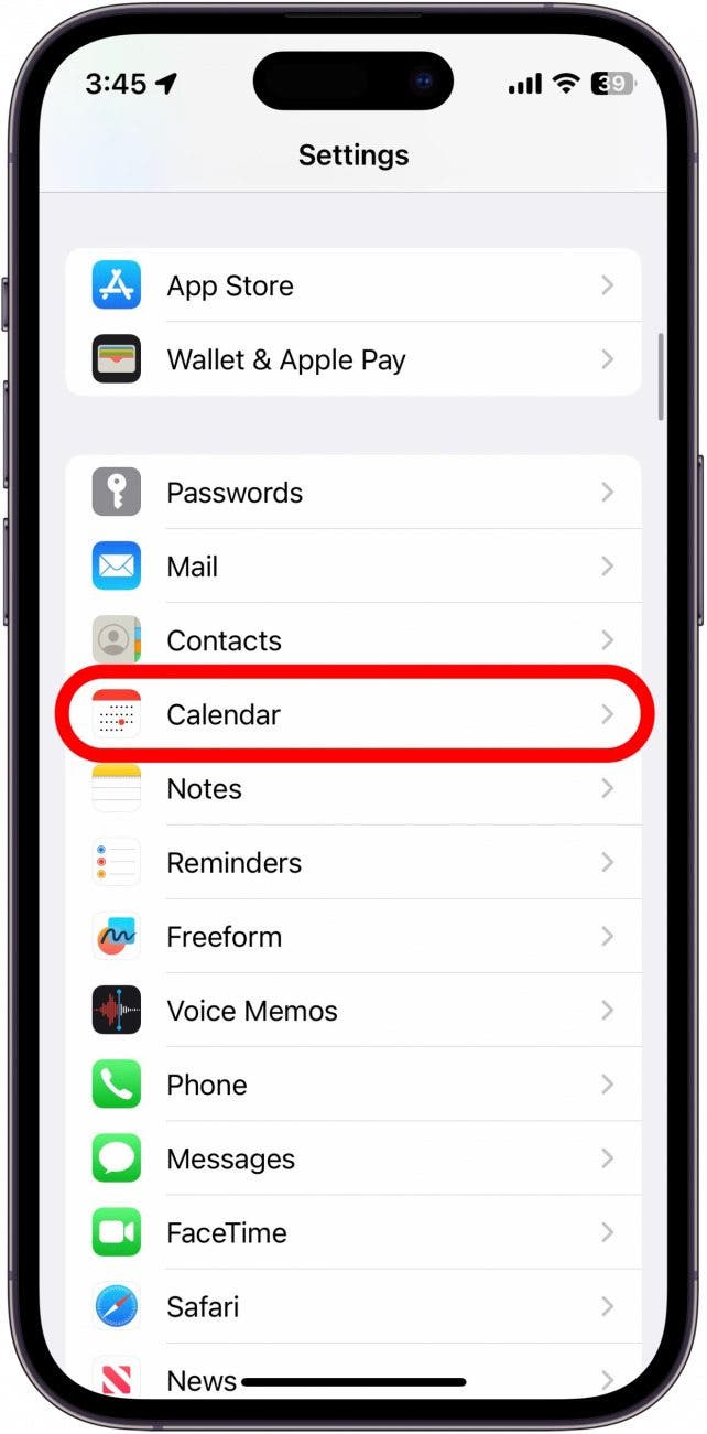 Open the Settings app, and tap Calendar.