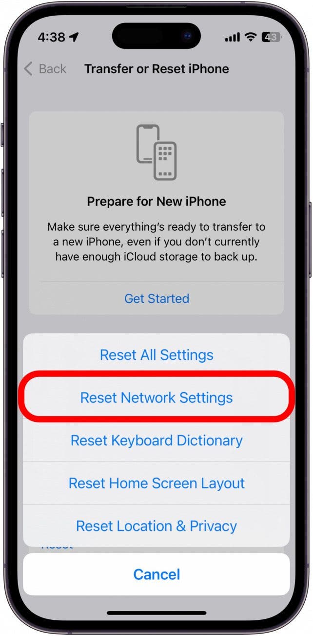 Tap Reset Network Settings.