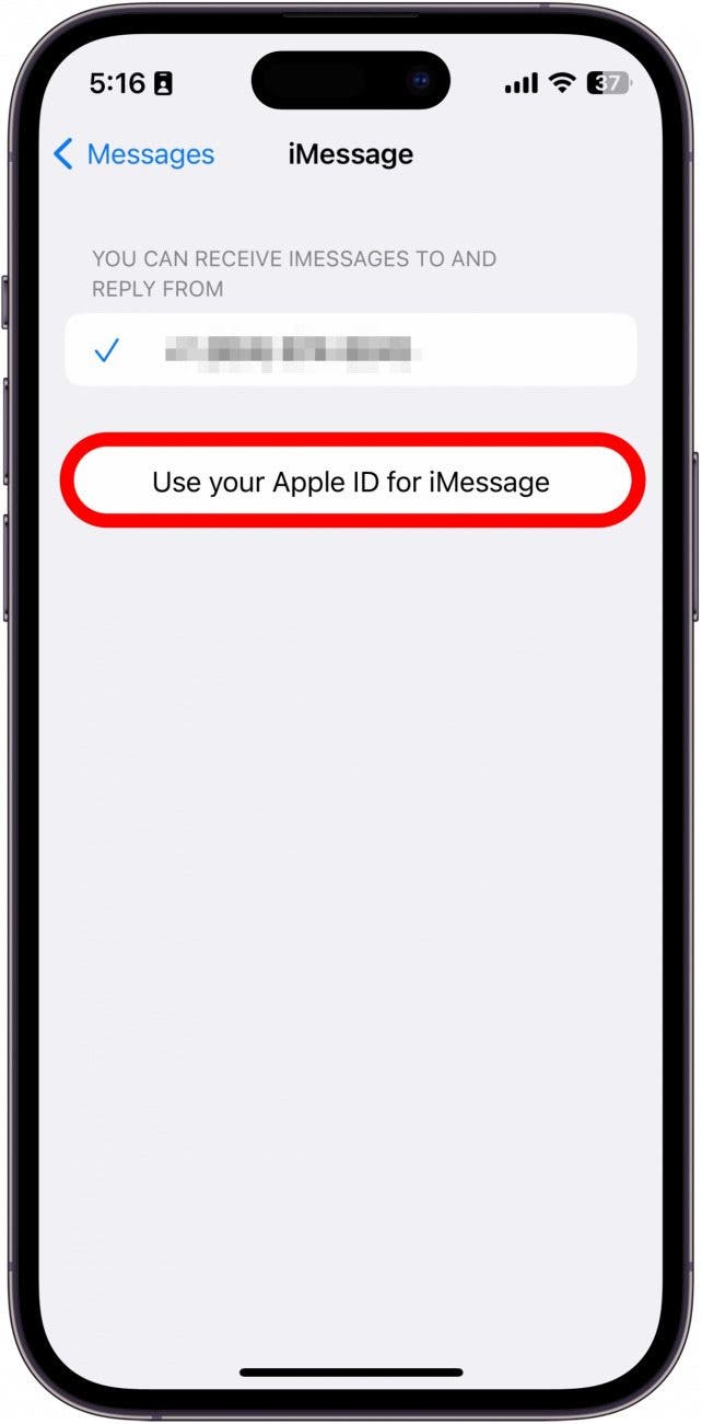 Tap Use your Apple ID for iMessage.