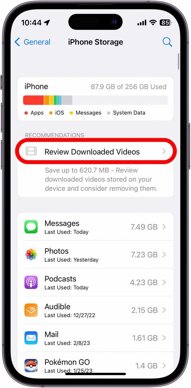 Tap the prompt to Review Downloaded Videos.