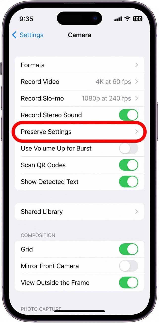 Select Preserve Settings.