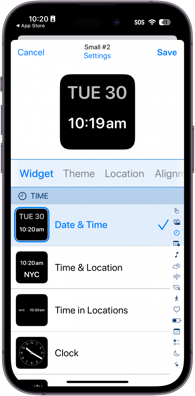 iphone widget smith customization menu