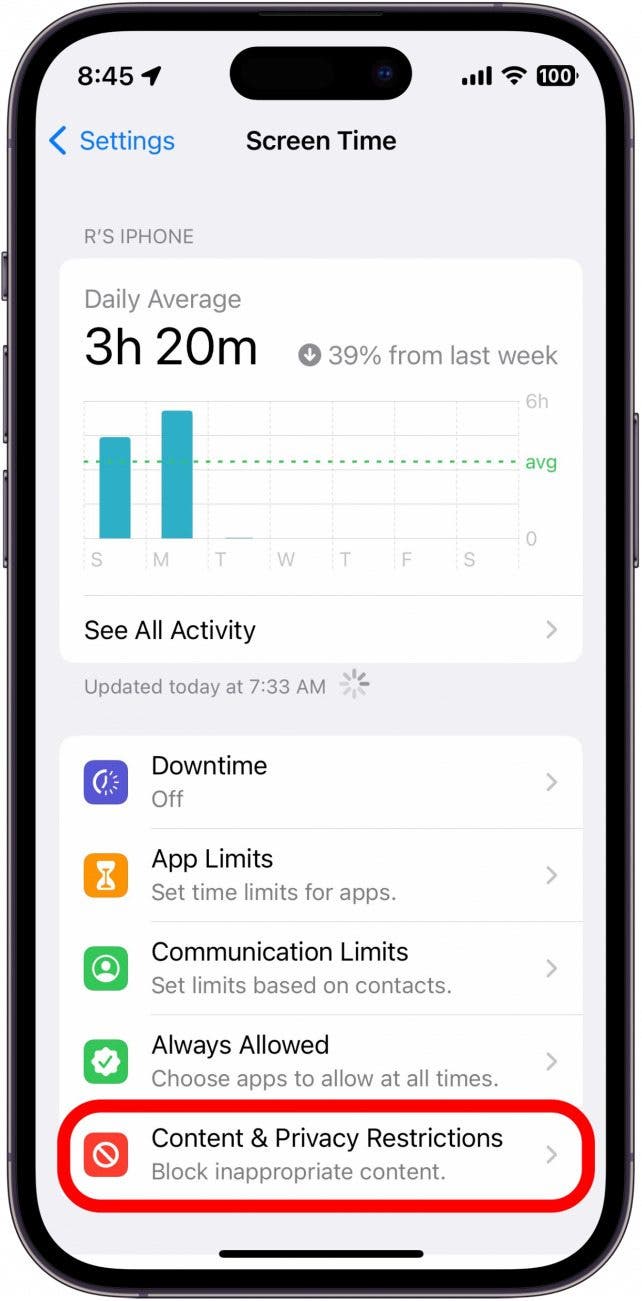 Tap Content & Privacy Restrictions.