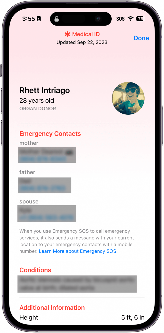 iphone medical id screen