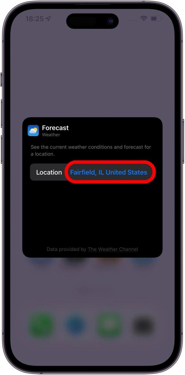 Your chosen default location will now be displayed next to Location and in your Weather widget.