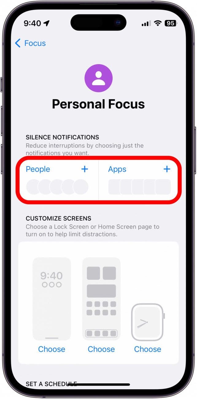 Choose the people and apps you’d like to receive notifications from during this time of day.