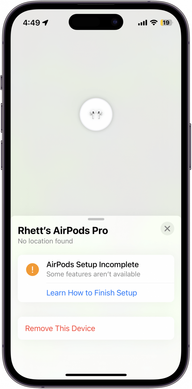 If you see the AirPods Setup Incomplete error, place both AirPods back in the case.