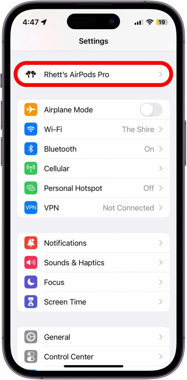 With your AirPods connected to your iPhone, open the Settings app, and tap your AirPods.