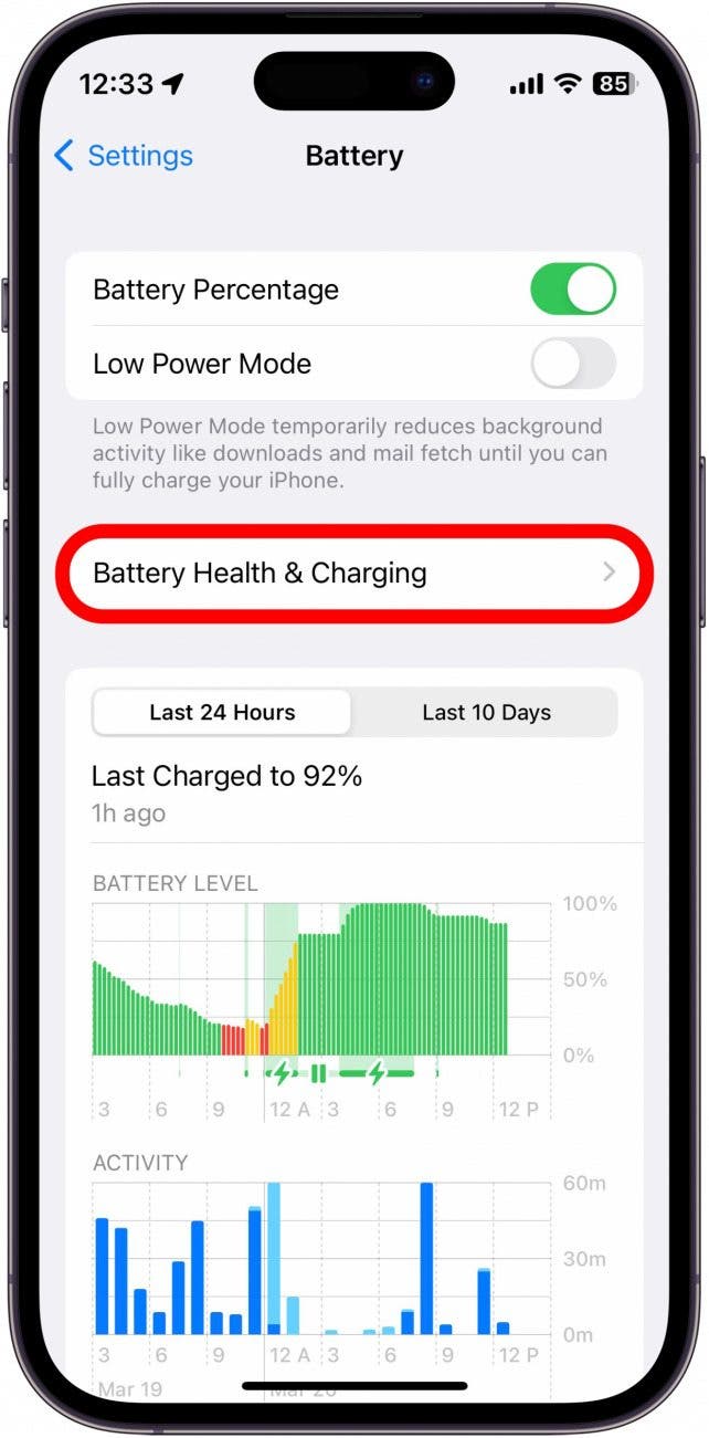 Tap Battery Health & Charging.