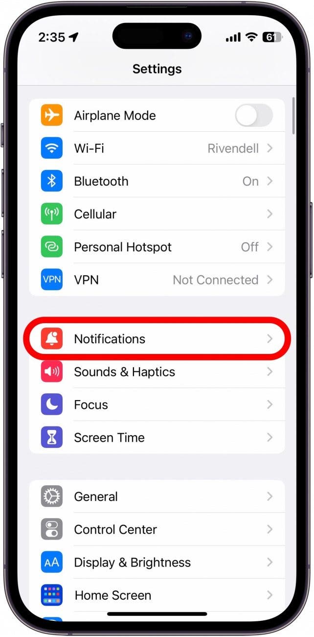 Open the Settings app, and tap Notifications.