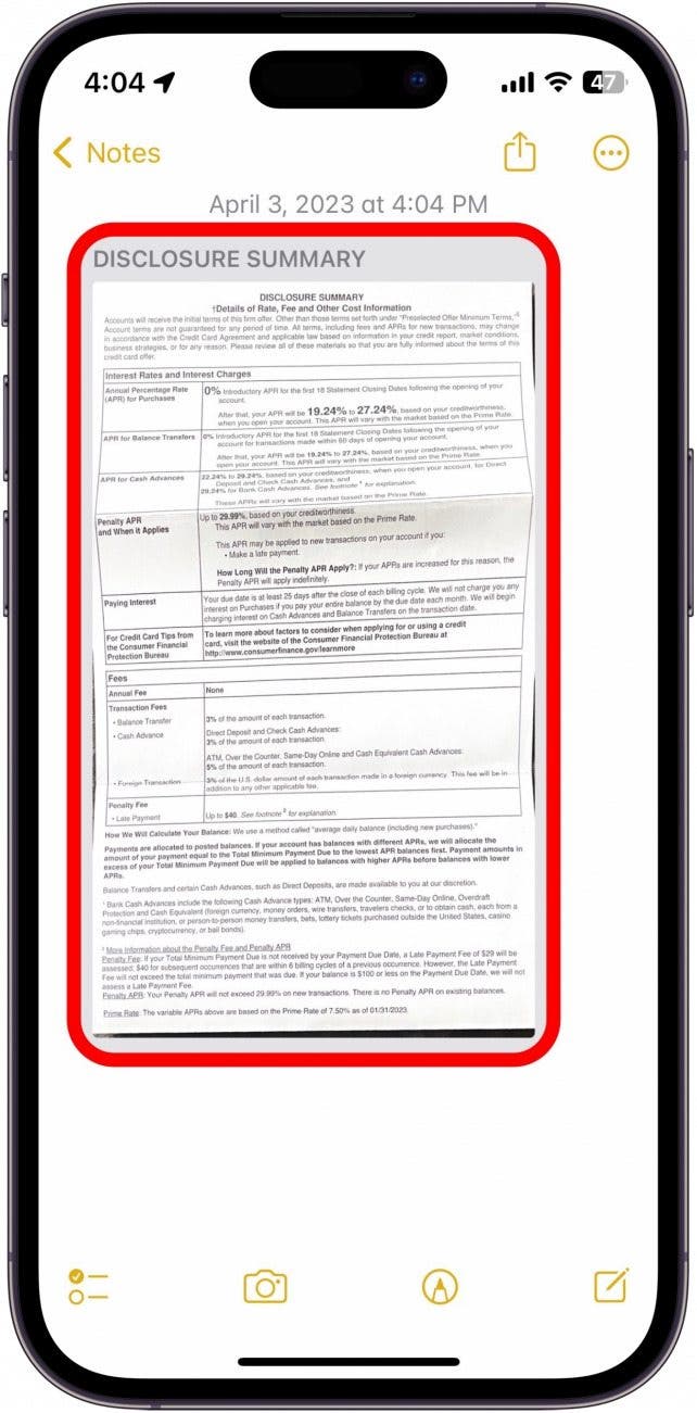 a grey and white document circled in red.