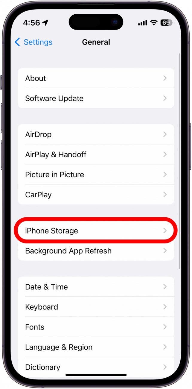 Tap iPhone Storage.