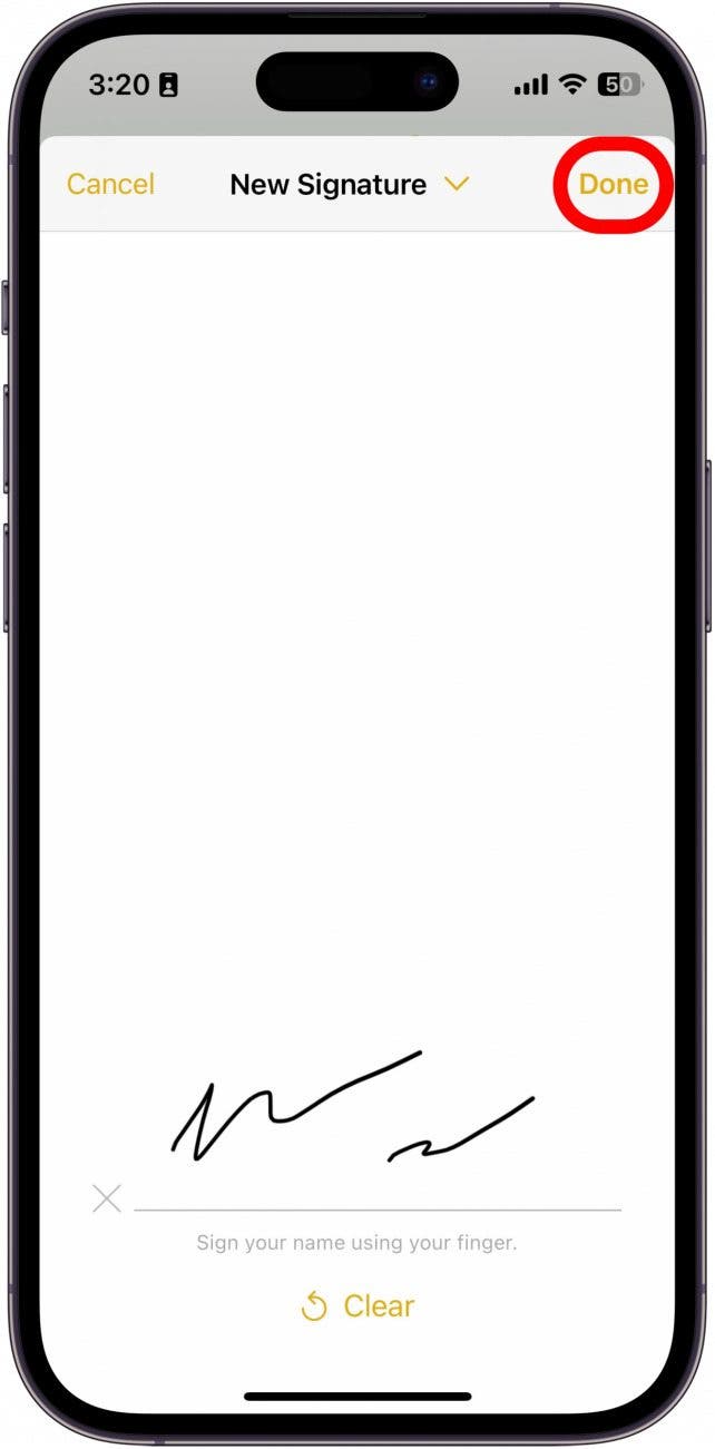 Sign the line with your finger and tap Done.