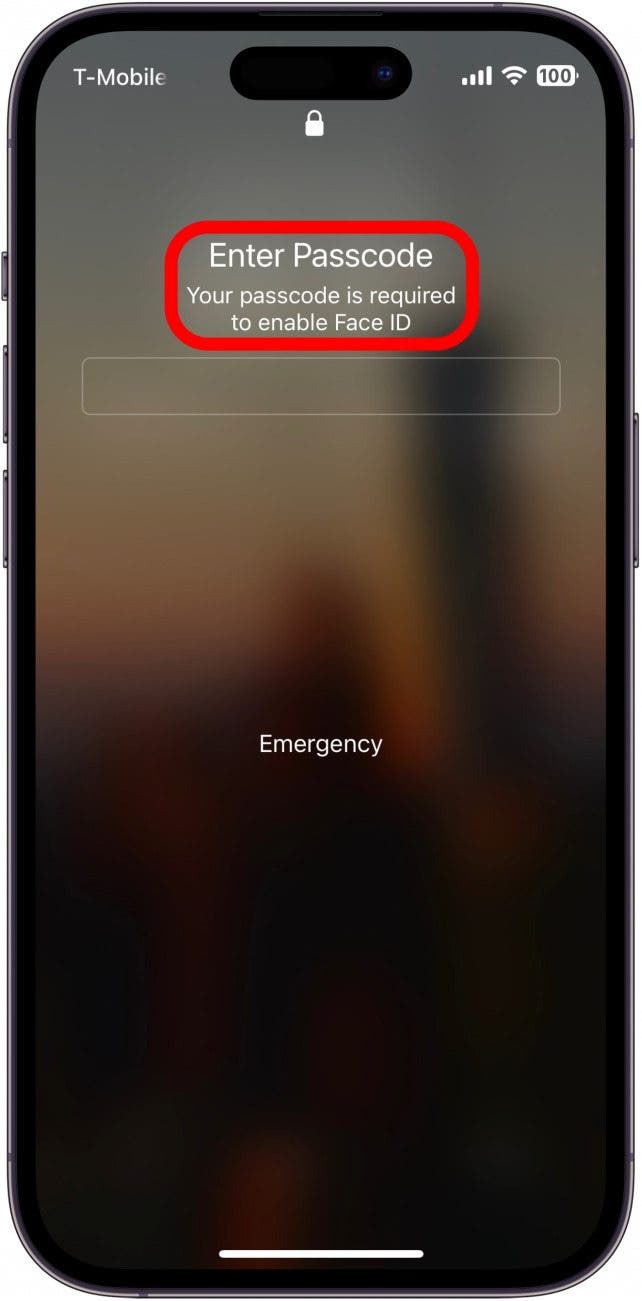 If you attempt to unlock the device, you’ll see a message that says Your passcode is required to enable Face ID.