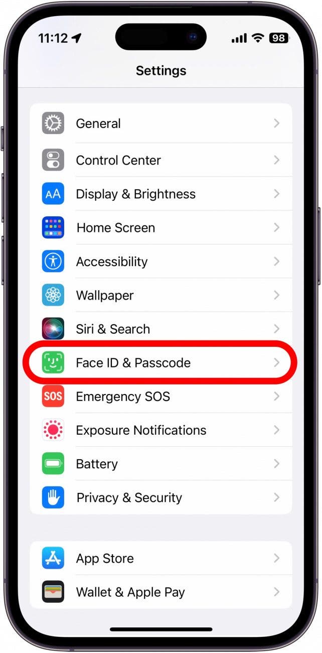 Open the Settings app, and tap Face ID & Passcode.