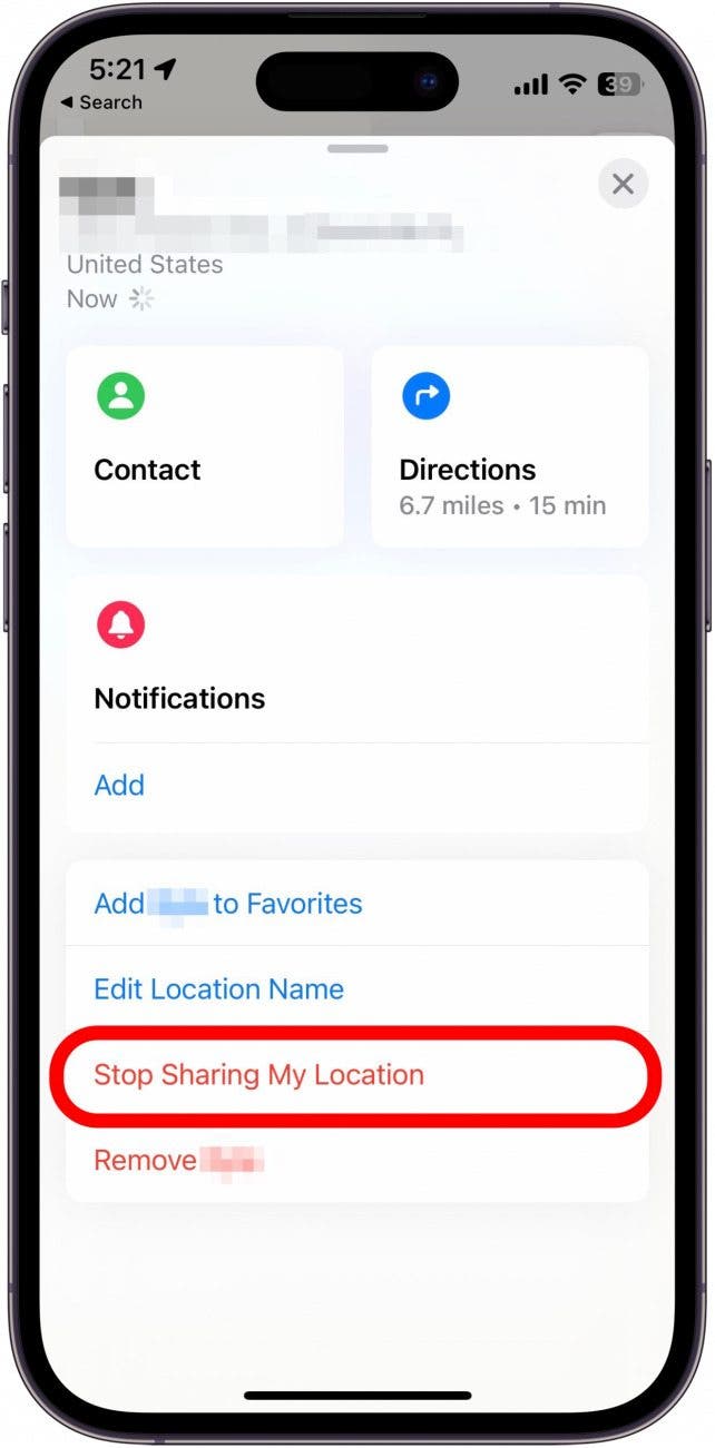 Scroll down and tap Stop Sharing My Location.