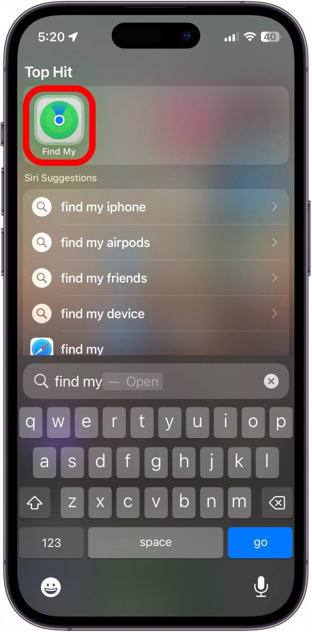 Open the Find My app.
