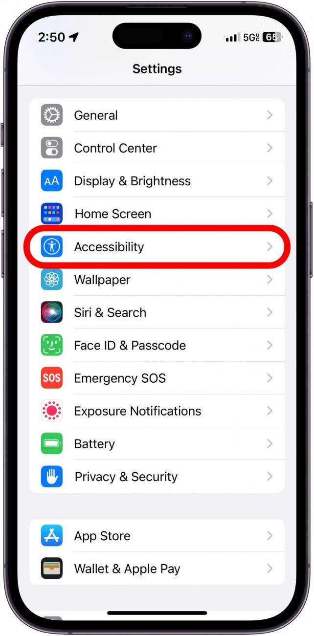 Open the Settings app, and tap Accessibility.