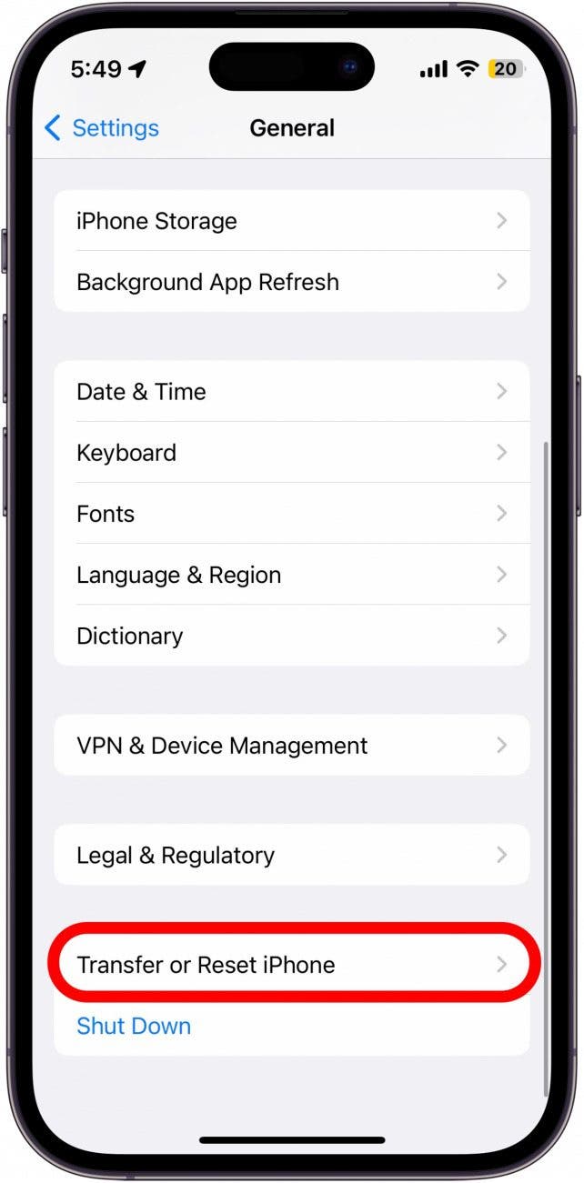 Tap Transfer or Reset iPhone.